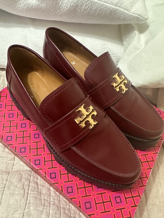 Tory Burch Shoes - Burgundy Leather Women’s Penny Loafers with Gold Accent